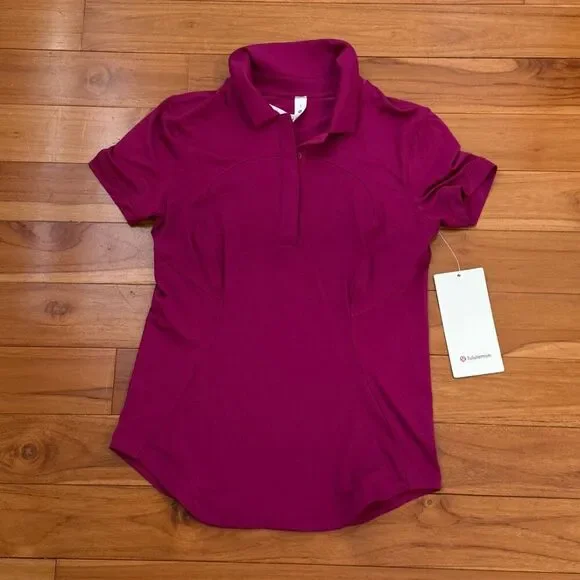 Women Lululemon Quick-Drying Short Sleeve Polo Shirt Magenta Purple Size 2 - Picture 4 of 7